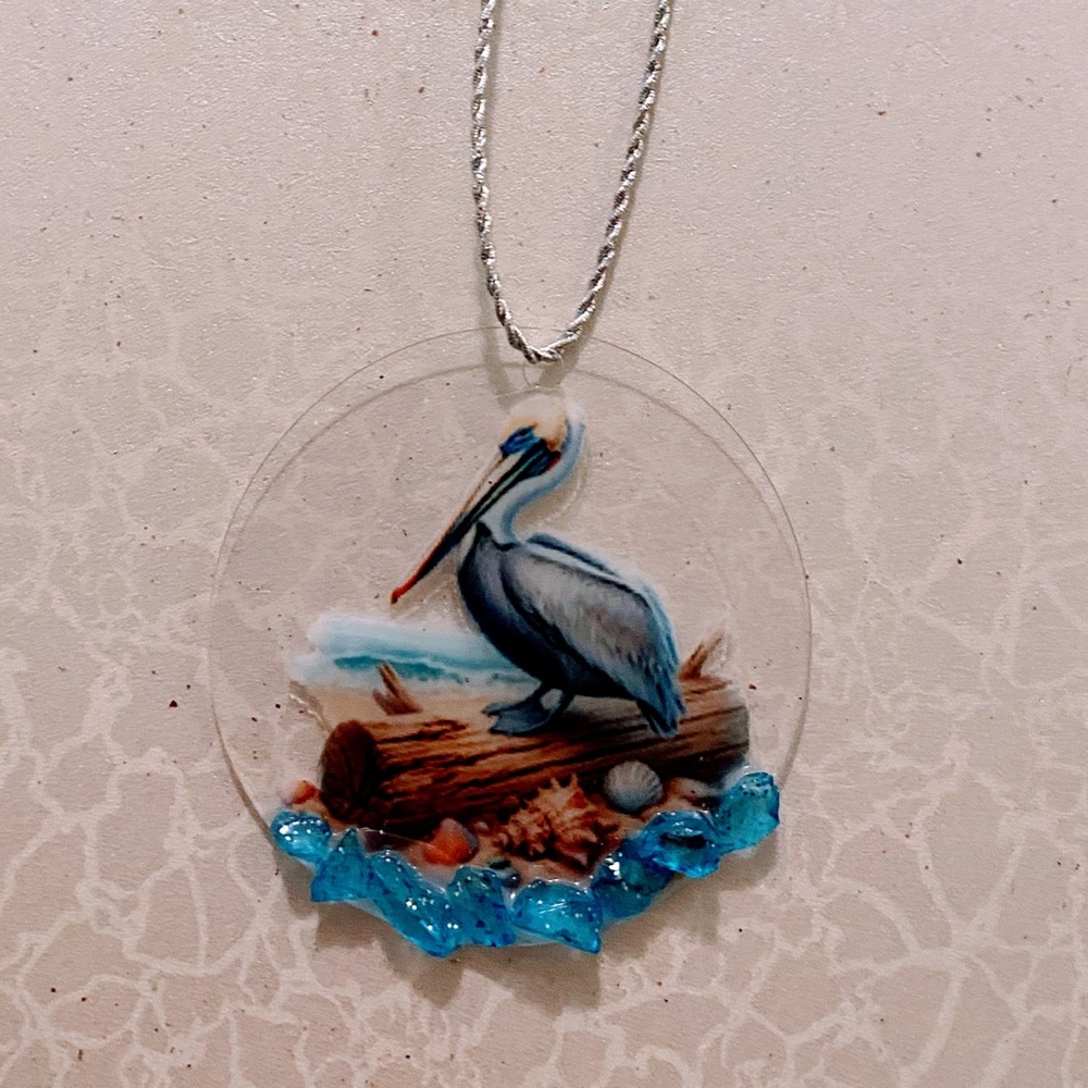 Pelican Bird Ornament with Silver Cord